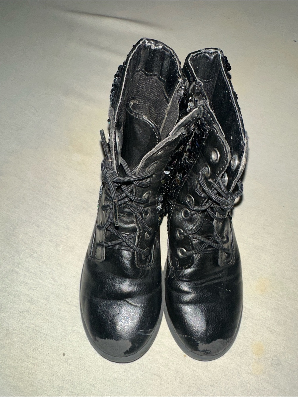 Kids Size 12 Place Black Lace-Up Combat Boots for Women